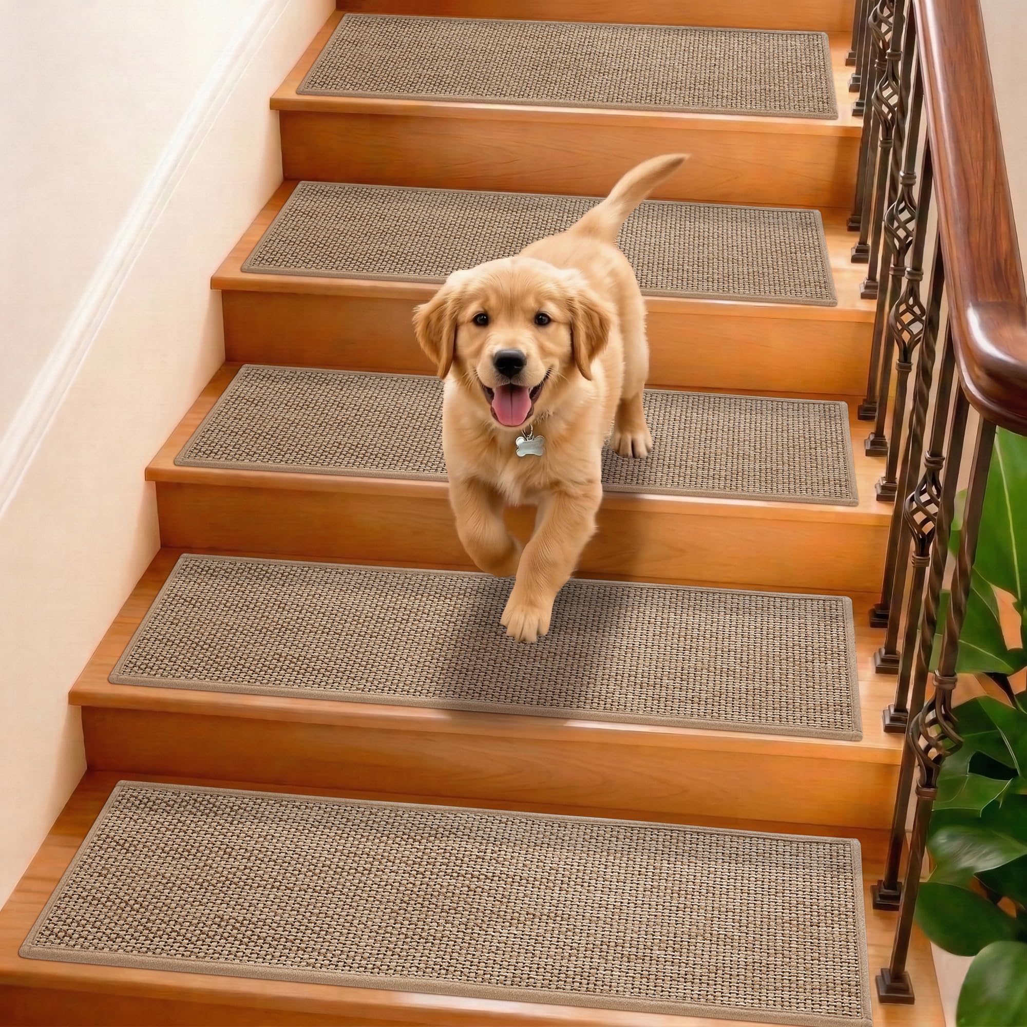 BONACA Linen Stair Treads Non Slip Indoor 36x9 Inch, 15 Pcs